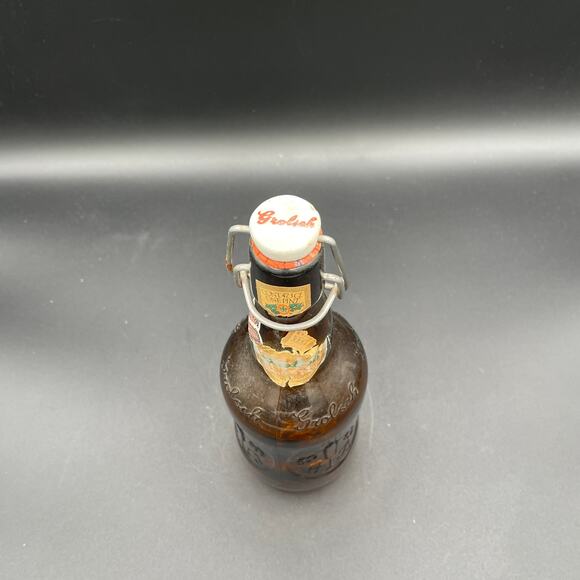 Vintage Grolsch Beer Bottle W/ Porcelain Top, Brown Amber Glass, Embossed 16 Oz - Picture 3 of 4